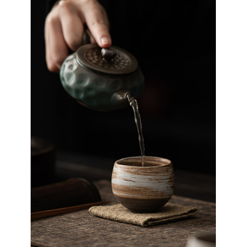 日式手工粗陶茶盃 陶瓷功夫茶具品茗盃小單盃 古風靜道盃做舊工藝