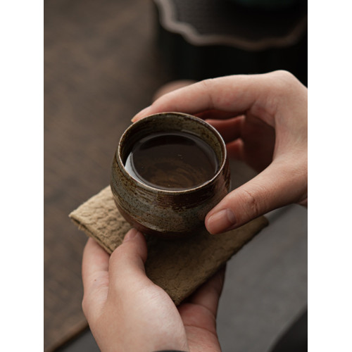 日式手工粗陶茶盃 陶瓷功夫茶具品茗盃小單盃 古風靜道盃做舊工藝