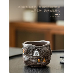 唐豐老巖泥鎏銀敦煌主人盃陶瓷單個茶具家用倣古高档個人專用茶盃