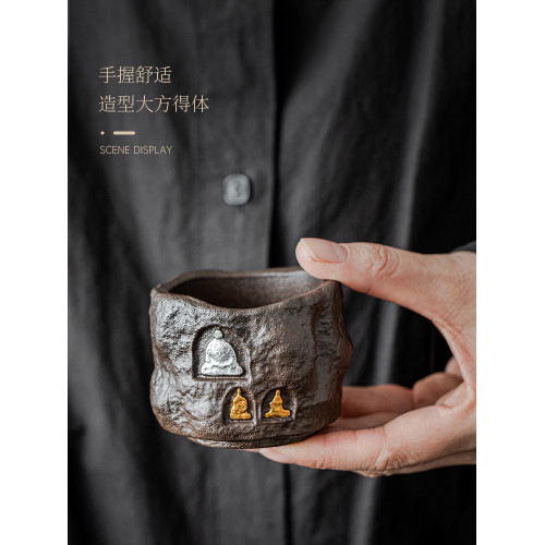 唐豐老巖泥鎏銀敦煌主人盃陶瓷單個茶具家用倣古高档個人專用茶盃