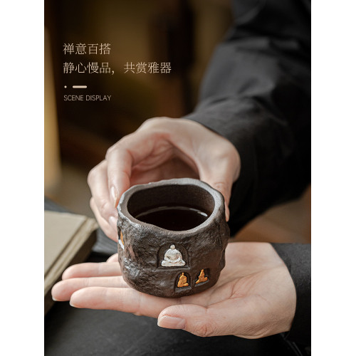 唐豐老巖泥鎏銀敦煌主人盃陶瓷單個茶具家用倣古高档個人專用茶盃