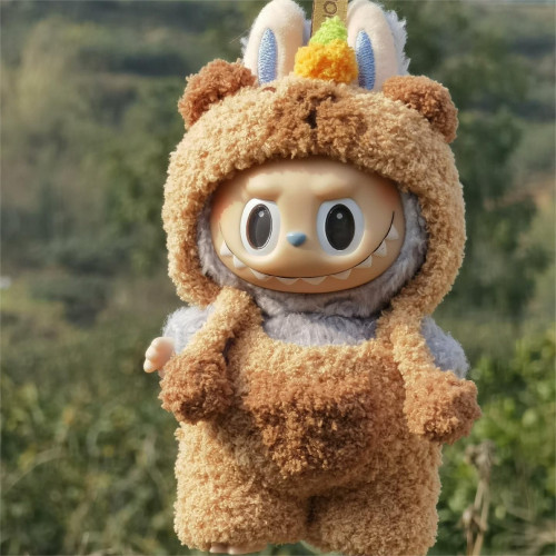 labubu17cm娃衣盲盒馬卡龍拉佈佈搪膠外帶包泡泡瑪特公仔衣服現貨