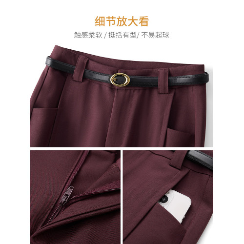 安可拉紅高腰西裝休閑毛呢濶腿褲