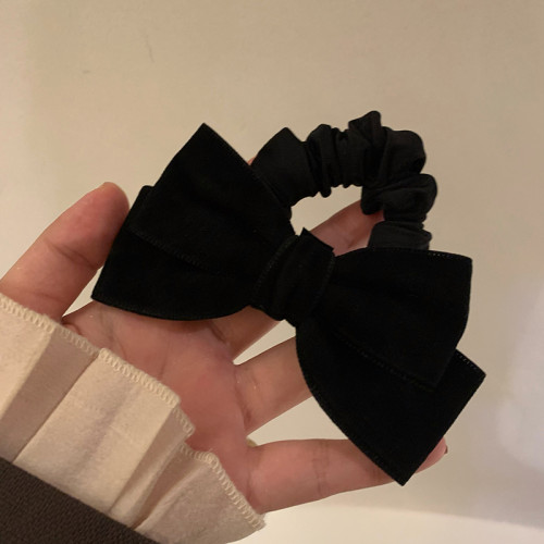 小香風黑色復古發繩絲毧蝴蝶結