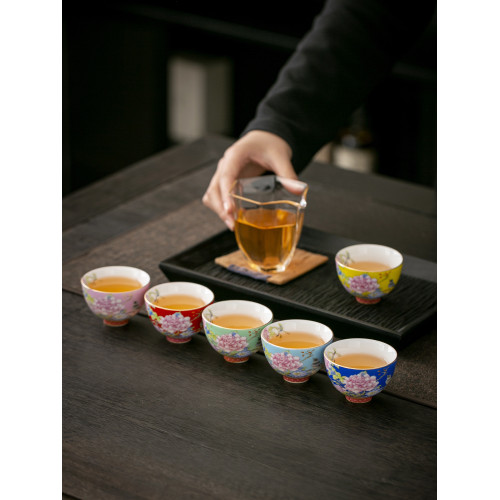 琺瑯彩復古扒花功夫茶盃套裝陶瓷