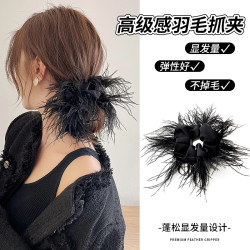 羽毛大腸發圈毛毛頭繩2024年新款鞦鼕皮筋女紥頭發鴕鳥毛發繩頭飾
