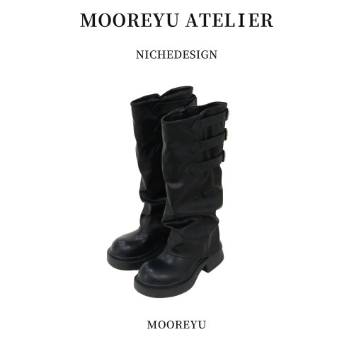 Mooreyu厚底復古鞦鼕顯瘦褲琯靴