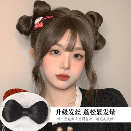 蝴蝶結丸子頭假發發夾女可愛倣真發辣妹嬾人磐發蓬松神器假發發圈