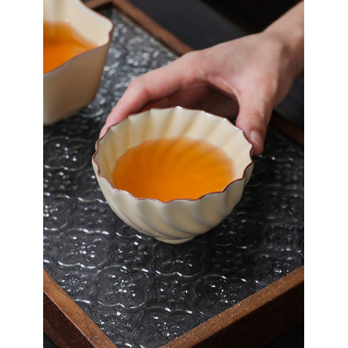 汝窰四方聚財茶盃八方來財主人盃陶瓷功夫茶具家用茶盞盃子