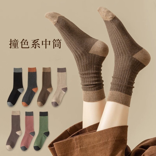雅鹿鞦鼕新品襪子女日系安可拉紅蝴蝶結中筒襪條紋百搭棉質女襪