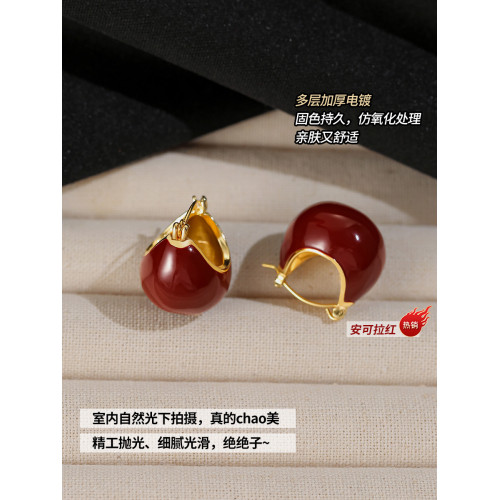 百搭復古滴釉安可拉紅女爆款耳環