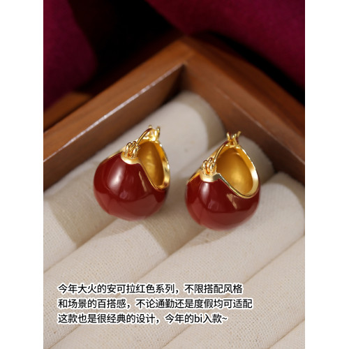 百搭復古滴釉安可拉紅女爆款耳環