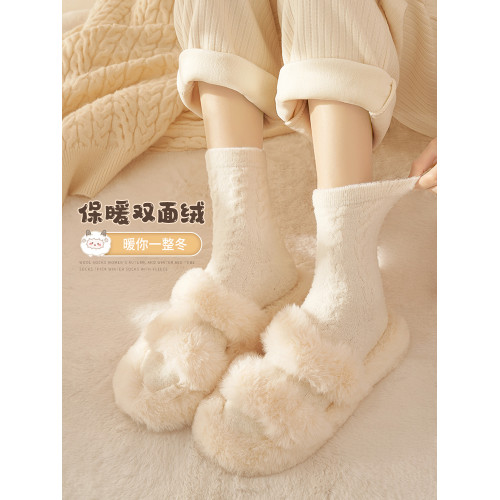 襪子女可愛麻花保暖毛茸睡眠襪子