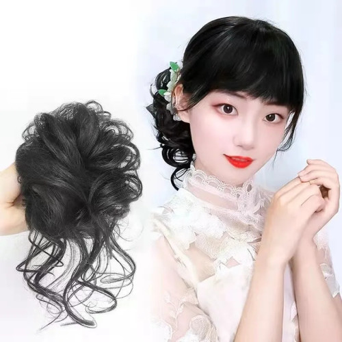 啞光旗袍丸子頭自然蓬松卷發圈