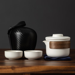 便攜式旅行茶具套裝快客盃包一壺兩盃隨身戶外露營出差泡茶壺陶瓷