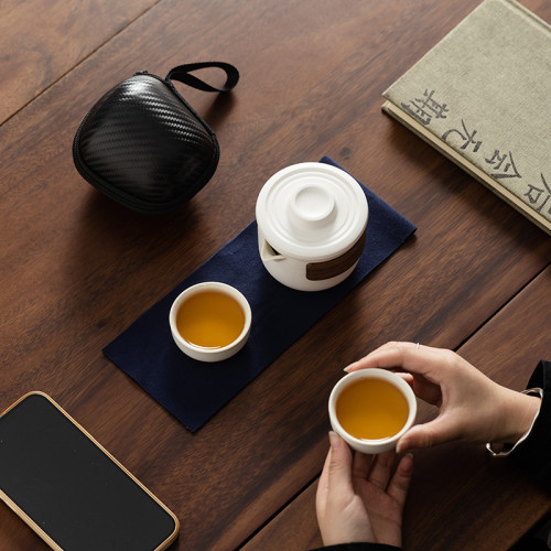 便攜式旅行茶具套裝快客盃包一壺兩盃隨身戶外露營出差泡茶壺陶瓷