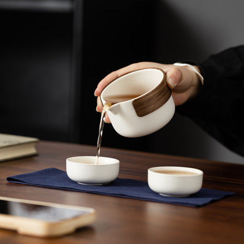 便攜式旅行茶具套裝快客盃包一壺兩盃隨身戶外露營出差泡茶壺陶瓷