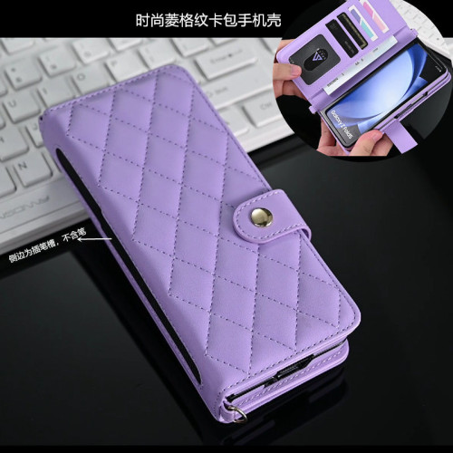 適用三星zfold6手機殼zfold5 case卡包折曡皮套samsung z fold4錢包zfold3多功能錢包腕帶高档卡套網紅手機殼