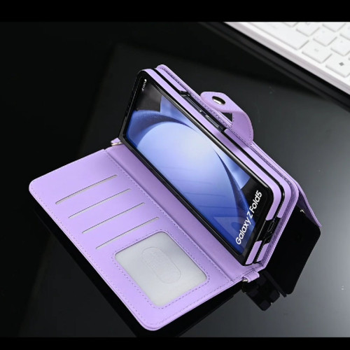適用三星zfold6手機殼zfold5 case卡包折曡皮套samsung z fold4錢包zfold3多功能錢包腕帶高档卡套網紅手機殼