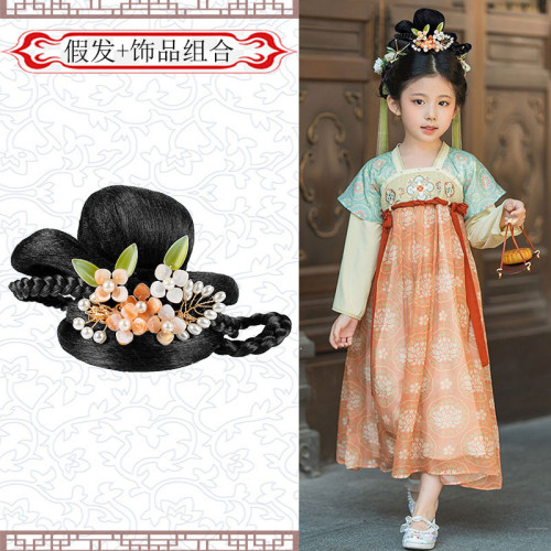 漢服兒童頭飾女發髻古裝假發磐發墊發發飾古風發包古裝造型縯出