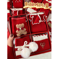 本命年紅襪子女禮盒裝鞦鼕蛇年聖誕節紅色純棉新年禮物好運長筒襪