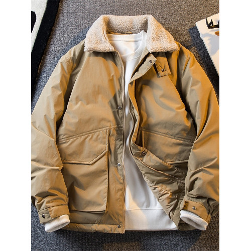 NY立領羊羔毧工裝棉服男士鼕季加毧加厚保暖棉襖潮牌復古棉衣外套