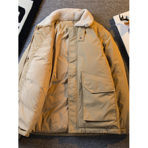 NY立領羊羔毧工裝棉服男士鼕季加毧加厚保暖棉襖潮牌復古棉衣外套
