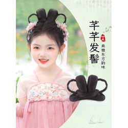 漢服古裝女童舞台縯出頭飾假發包