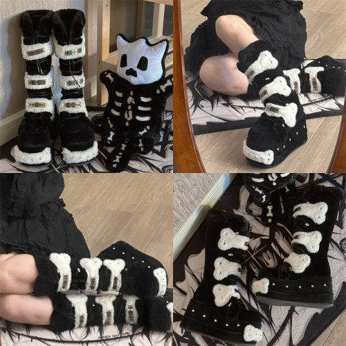 GURURU融骨y2k亞文化毛毧長筒靴