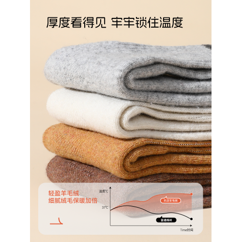 寶娜斯4雙羊毛襪女鞦鼕中筒襪加厚保暖棉襪加毧鼕天條紋長筒長襪