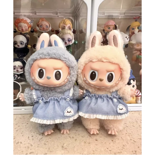 labubu搪膠衣服拉佈佈掛件泡泡瑪特盲盒掛裙子skirt馬卡龍17厘米