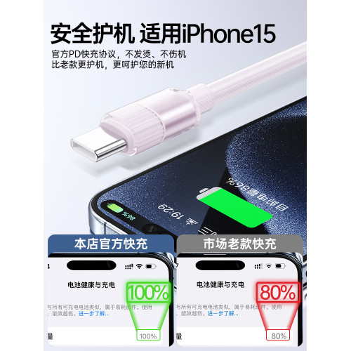 順豐60W充電器線超級快充不傷機適用蘋果15華爲小米oppo榮耀三星vivo手機3A閃充線安卓數據線正品