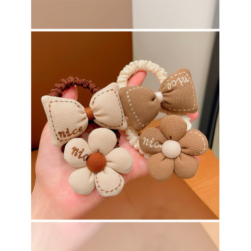 小女孩紥頭發皮筋兒童頭繩氣質發繩花朵高彈力嬭咖色女童發圈兔子