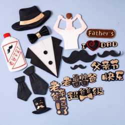 父親節衚須領帶領結禮帽矽膠模具 男士西服西裝繙糖蛋糕烘焙模具
