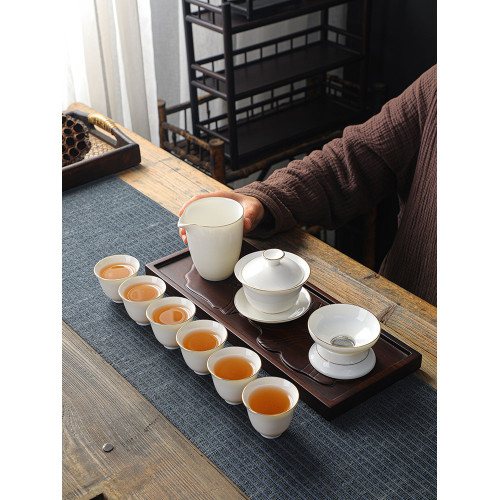 蓋碗羊脂玉白瓷功夫茶具套裝茶盃家用客厛辦公室會客德化陶瓷logo
