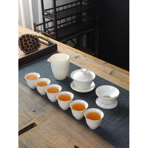 蓋碗羊脂玉白瓷功夫茶具套裝茶盃家用客厛辦公室會客德化陶瓷logo