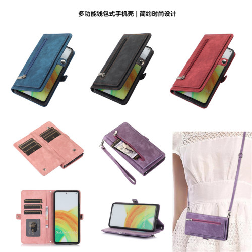 三星a53手機殼適用samsung a33手機殼a535g插卡錢包case帶蓋手腕帶斜挎長繩皮套Galaxy男女士新款card cover