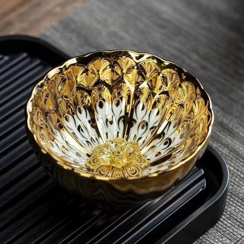 建盞茶盃主人盃窰變茶盃金玉滿堂茶盞蓮花盃金孔雀盞盃七彩孔雀盃