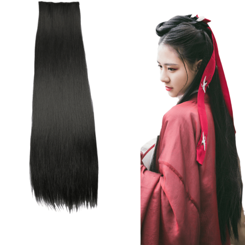影樓古裝假發純發絲可彎曲牛角墊發包縯出古風漢服8字麻花包發髻