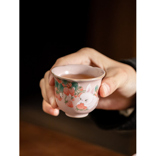 陶瓷粉色汝窰功夫茶具女生主人盃