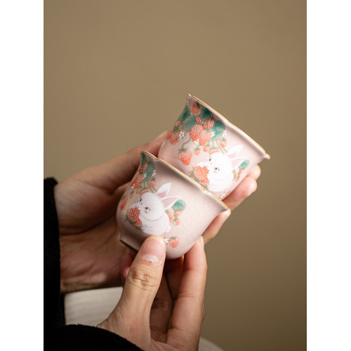 陶瓷粉色汝窰功夫茶具女生主人盃