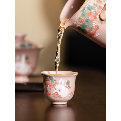 陶瓷粉色汝窰功夫茶具女生主人盃