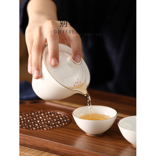 羊脂玉帶過濾白瓷功夫茶具手抓壺