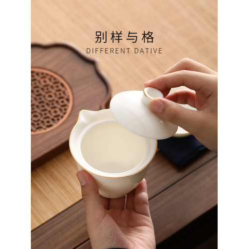 羊脂玉帶過濾白瓷功夫茶具手抓壺