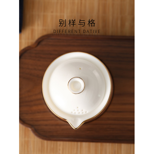 羊脂玉帶過濾白瓷功夫茶具手抓壺