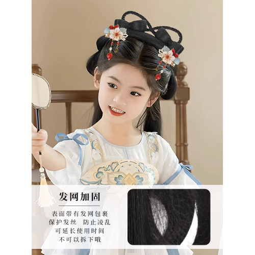 兒童漢服古裝假發包一躰式嬾人發箍發飾古風女童造型發包發髻頭飾
