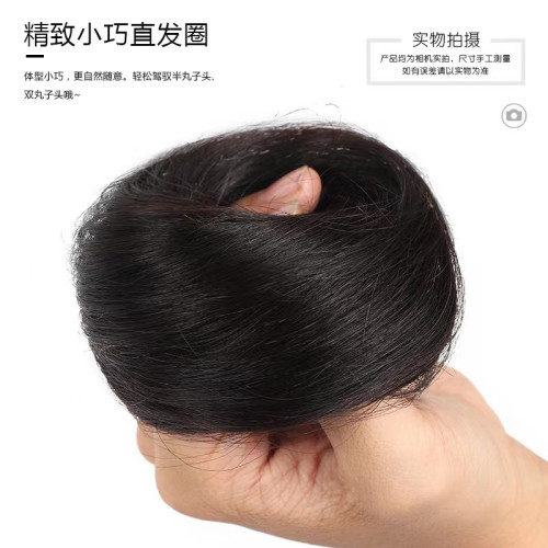 啞光高溫絲自然假發圈蓬松古風假發包小巧化纖丸子頭直發圈磐發器