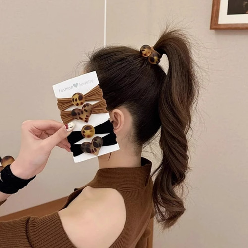 復古豹紋頭繩女磨砂愛心發圈鞦鼕球球發繩丸子頭皮筋紥頭馬尾頭飾