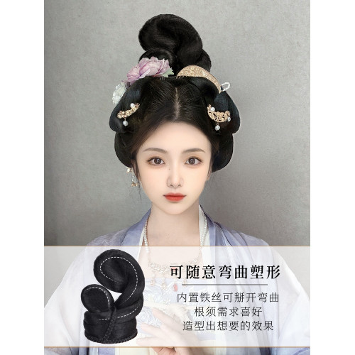 漢服假發古風一躰式嬾人發包唐風造型古裝後壓明制發髻日常墊發包