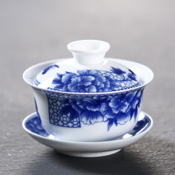 蓋碗茶盃德化白瓷茶具大號敬泡茶碗青花瓷陶瓷手繪功夫單個三才碗